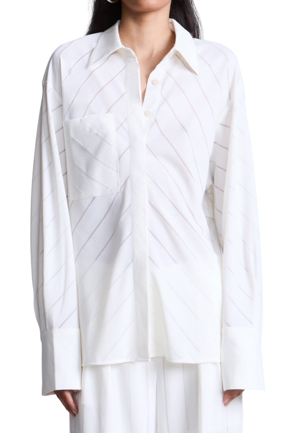 186 BCBGMAXAZARIA-Eden Fluid pinstripe shirt designed with a relaxed drape and subtle-White-XS