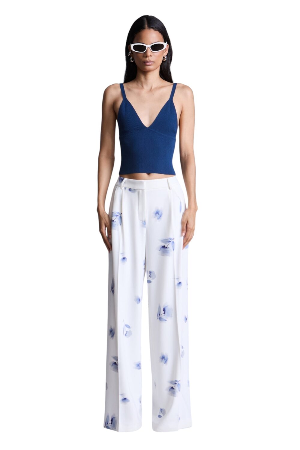 BCBGMAXAZARIA-Margot Printed Pant Fluid trousers with a soft blue floral print-Multicolour-8