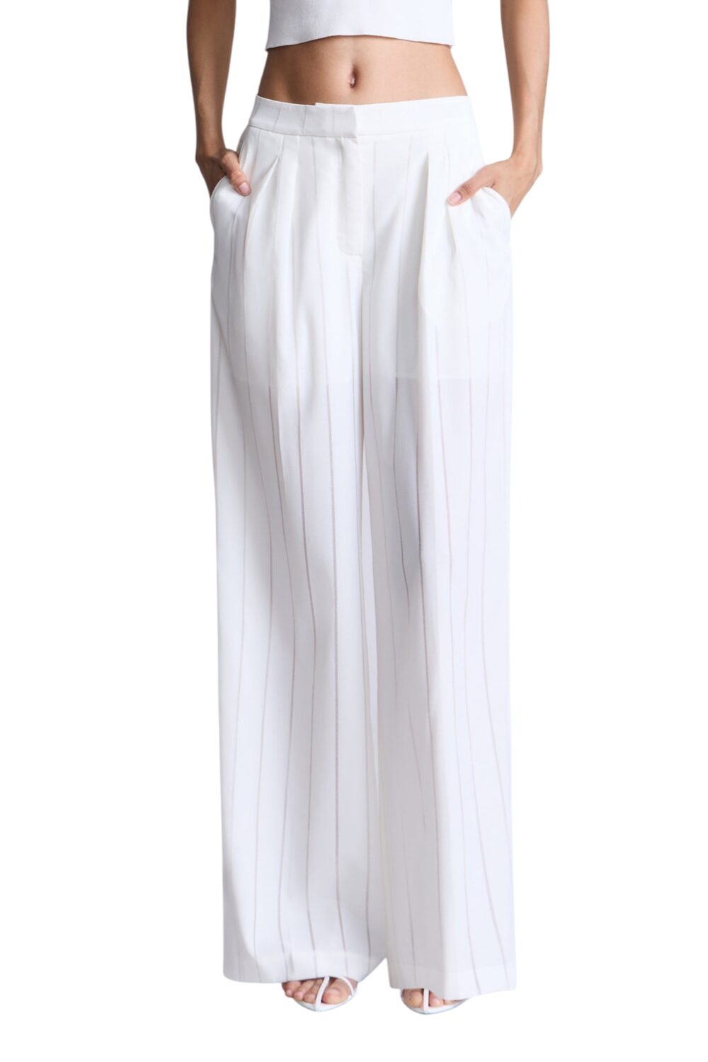 213 BCBGMAXAZARIA-Hannah Pant Lightweight pinstripe designed with a relaxed fluid drape-White-XS
