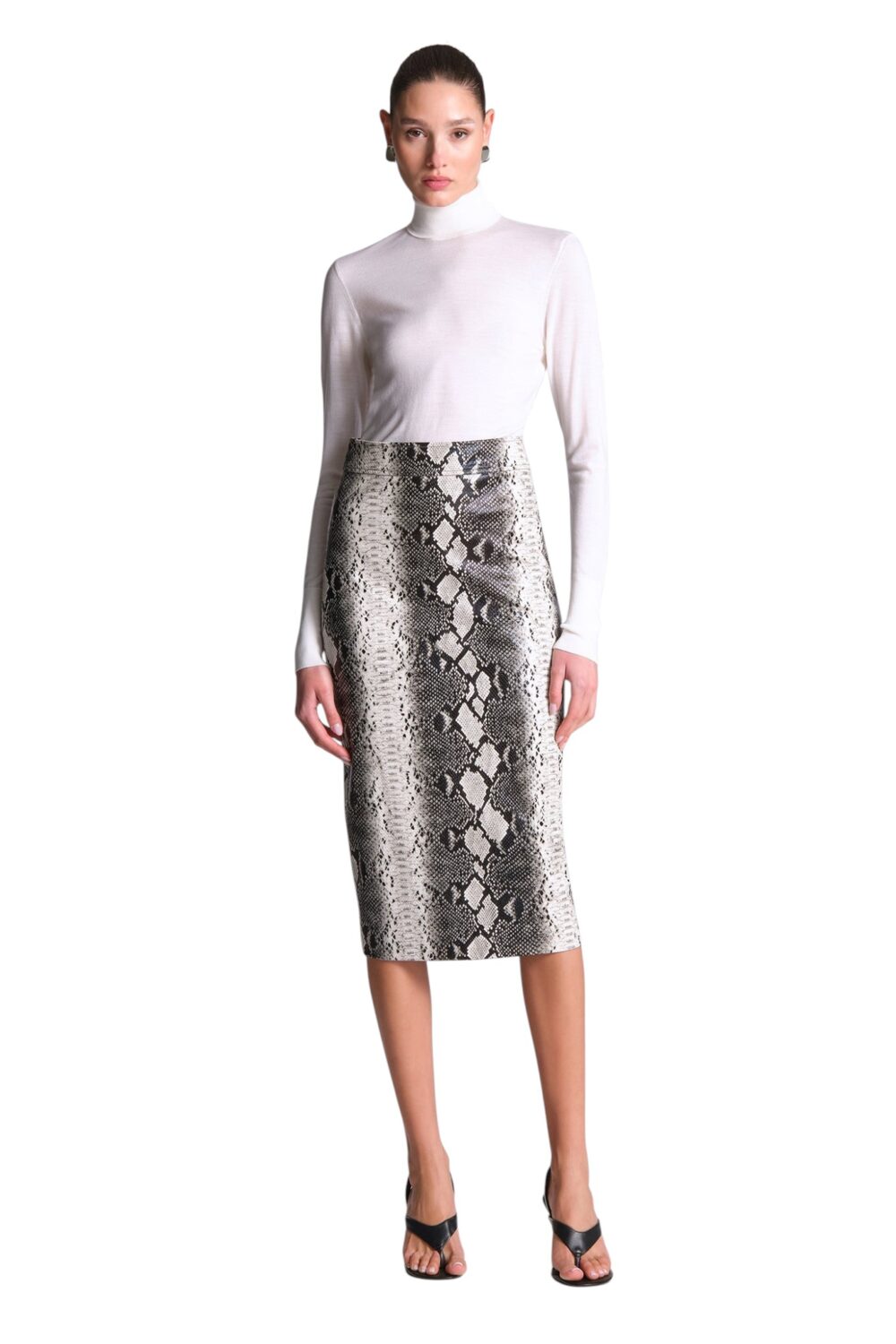 BCBGMAXAZARIA-Lourdes Printed Python-print pencil skirt cut with a structured glossy-Multicolour-8