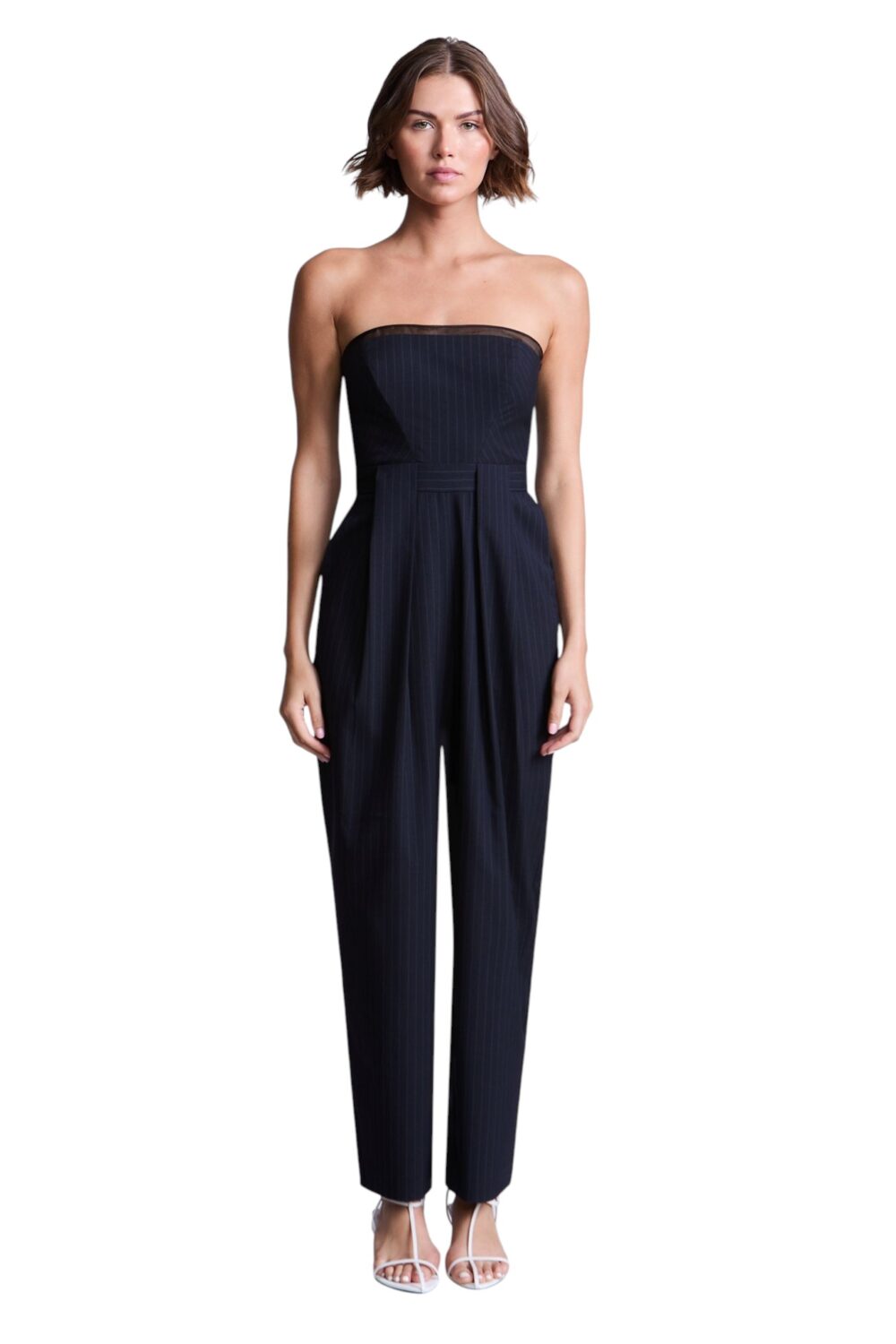 224 BCBGMAXAZARIA-Donna Jumpsuit Navy pinstripe tailored with a sharp architectural finish and subtle stretch-Blue-8