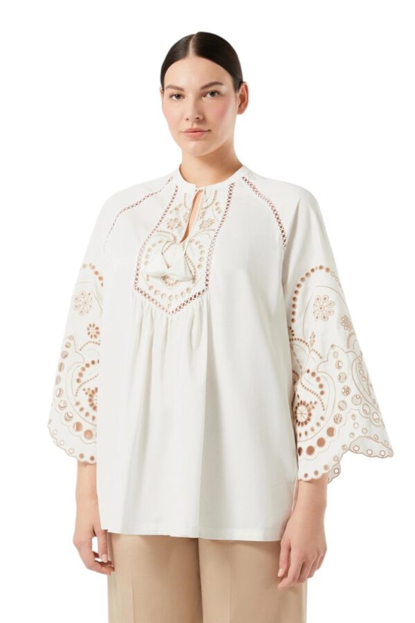 Marina Rinaldi-Embroidered cotton satin tunic-White-27