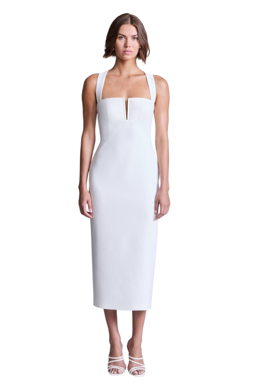 BCBGMAXAZARIA-Chelsea Dress Sleek midi cut from structured crepe with a smooth-White-8