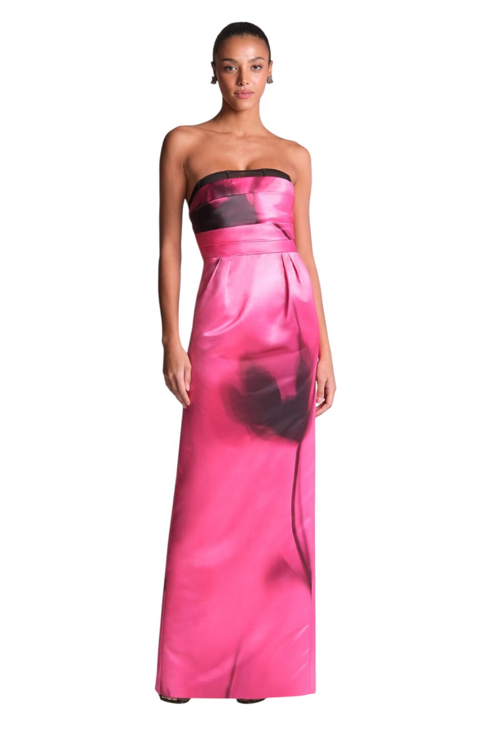 BCBGMAXAZARIA-Madison Printed Gown Strapless satin in a high-shine finish with a painterly floral print.-Multicolour-8