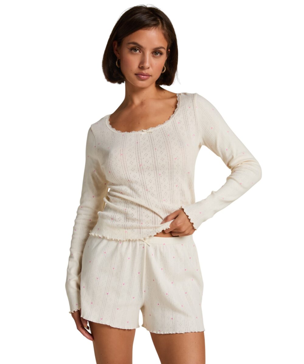 HUNKEMÖLLER-Pointelle Pyjama Top-White-L