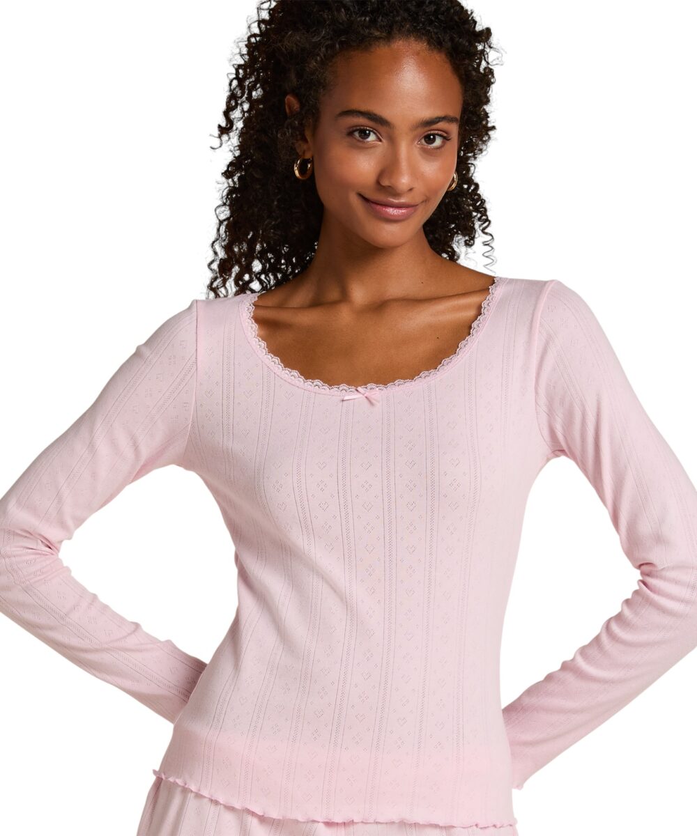 HUNKEMÖLLER-Pointelle Pyjama Top-Pink-L