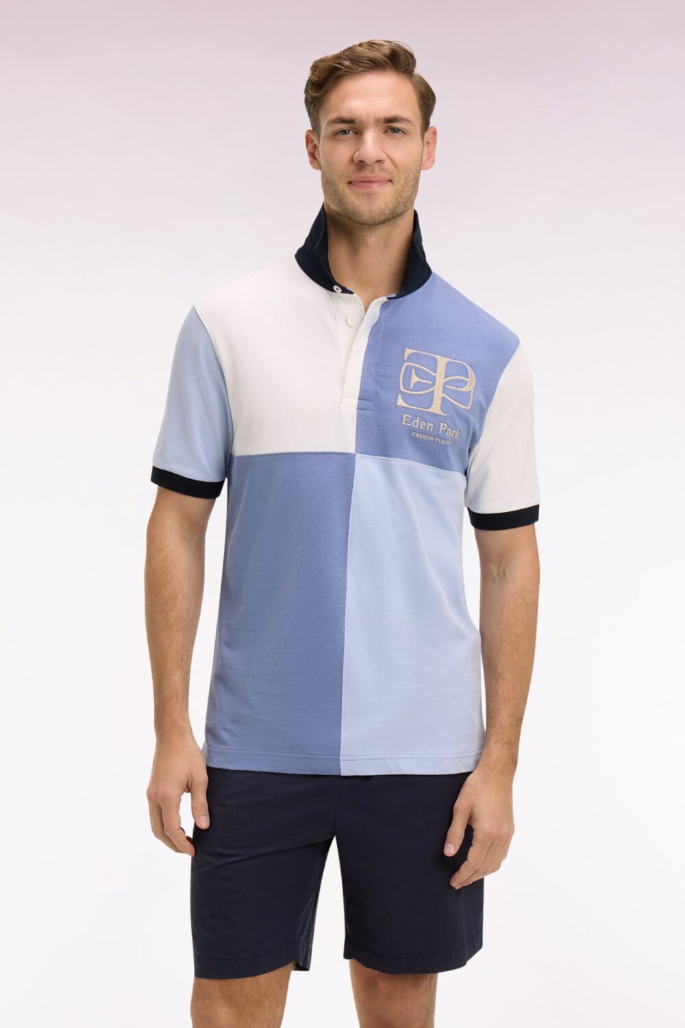 Eden Park-short-sleeved jersey with dial cutouts and regular fit embroidery-Multicolour-2XL
