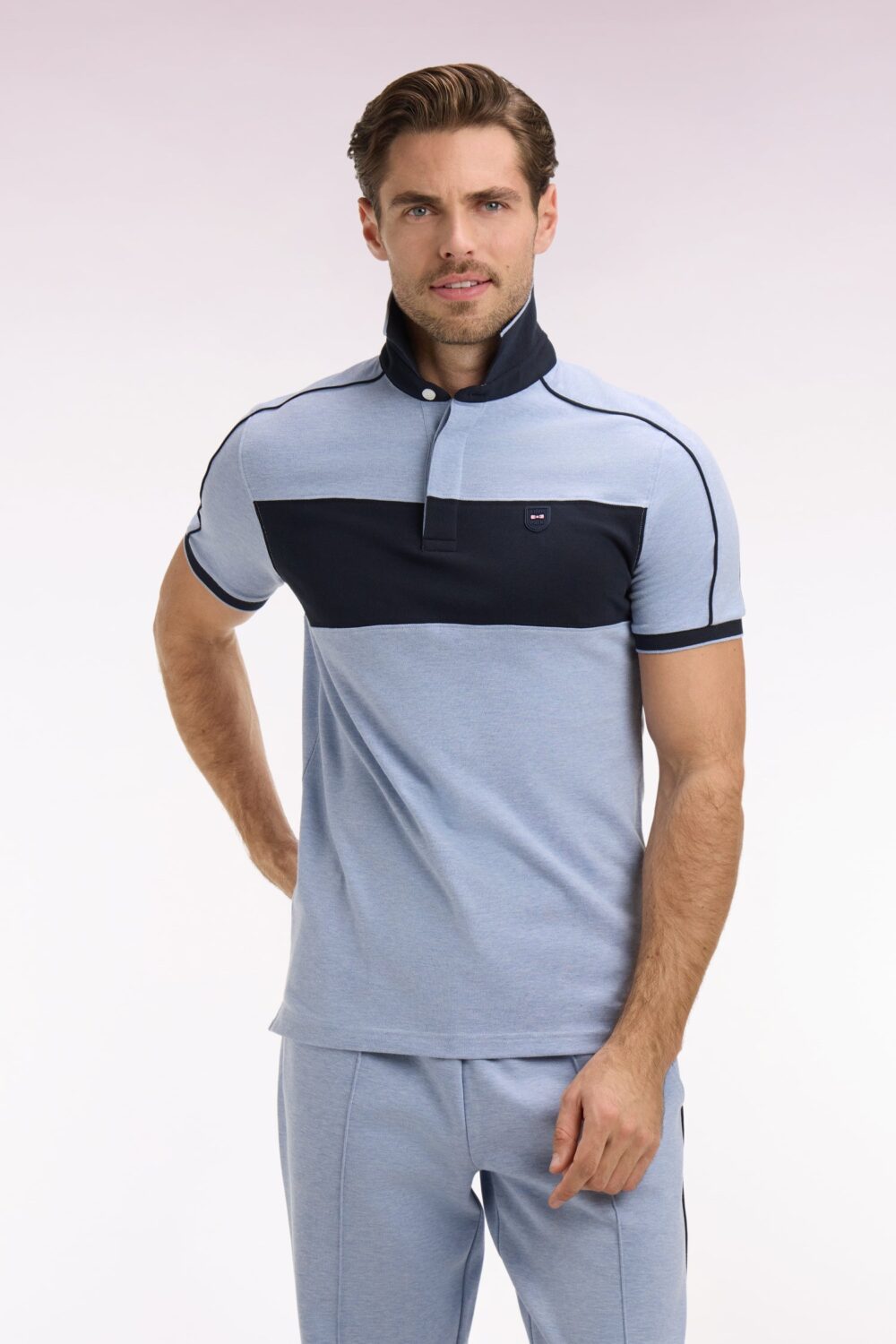 Eden Park-Short-sleeved slim-fit stretch cotton polo shirt-Blue-2XL