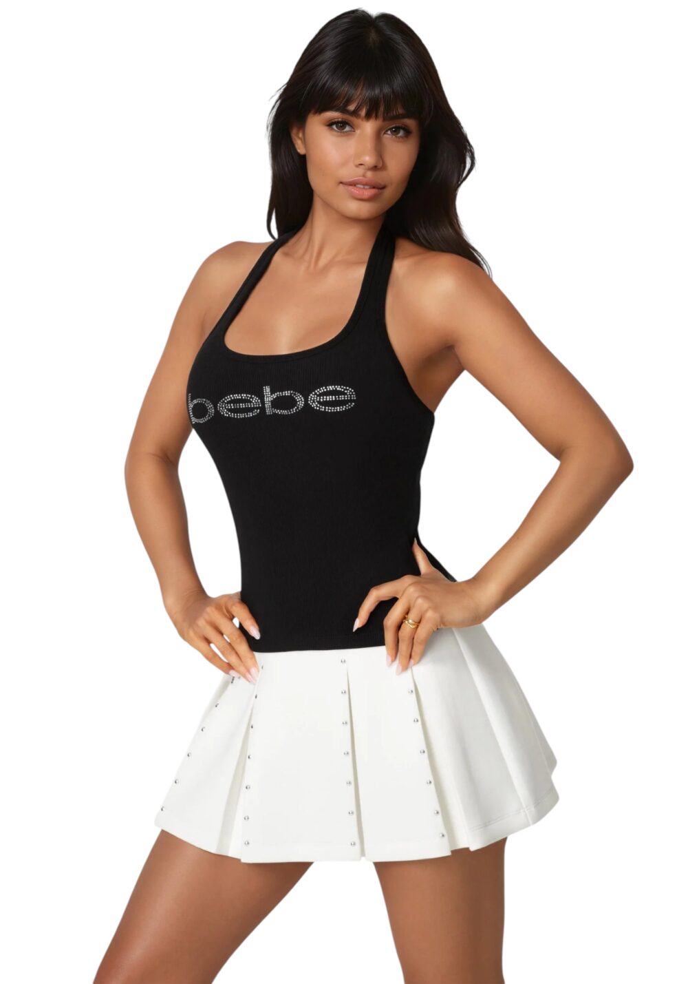 Bebe-Halter Neck Rib Tank-BLACK-XL