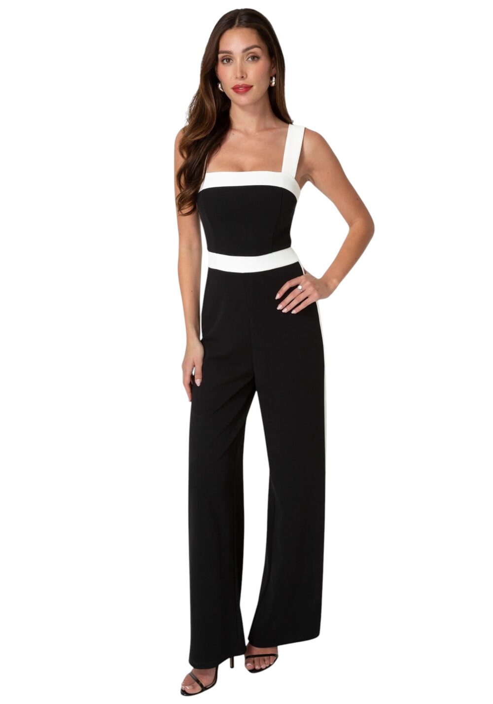 Bebe-Colorblock Square Neck Jumpsuit-Black-XL