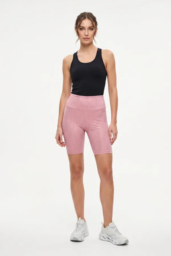 Bebe-Women's High-Waisted Snake Print Biker Shorts – Stretch Performance Activewear-Pink-S