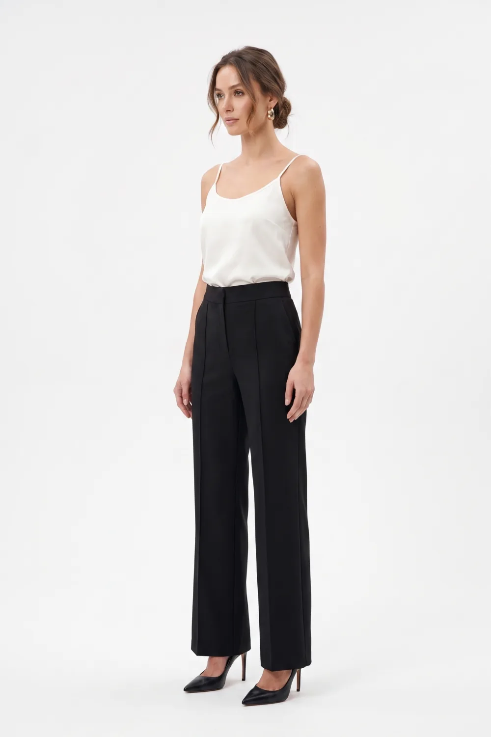 Bebe-Women's High-Waisted Wide-Leg Trousers – Pintuck Front Tailored Dress Pants-Black-XXL