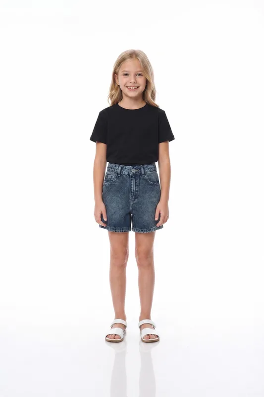 1 Forever 21-Girls' Acid Washed High-Rise Denim Shorts-Blue-26