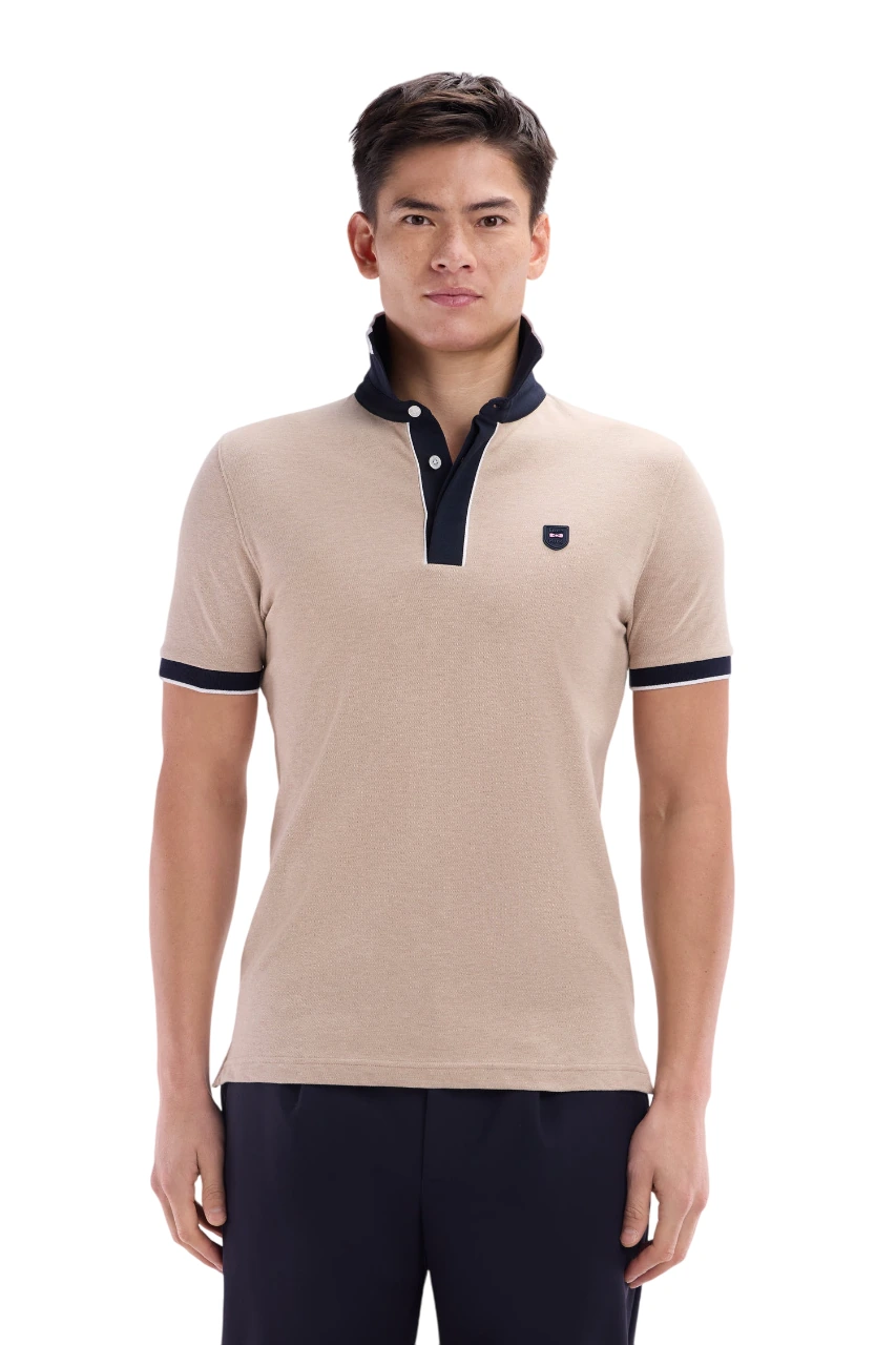 Eden Park-Slim-Fit Plain Short-Sleeved Polo Shirt-Beige-S